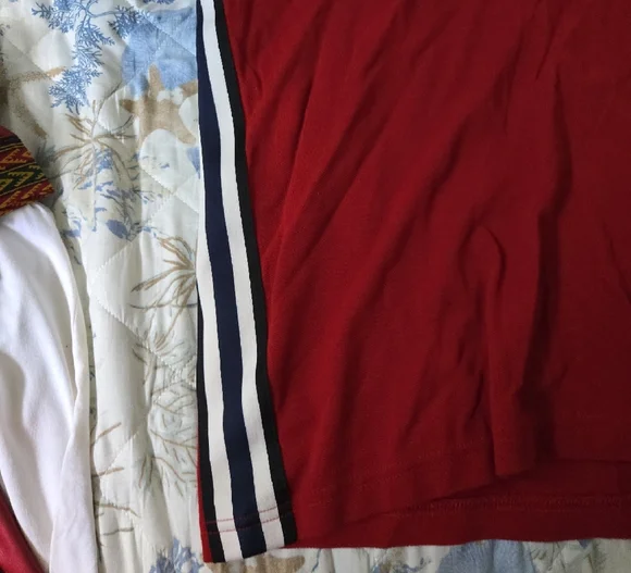 Lacoste Red Polo with Navy Stripe Accents - Picture 3 of 4